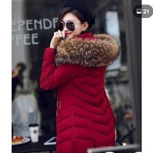 Winter down cotton puff jacket parka fur collar